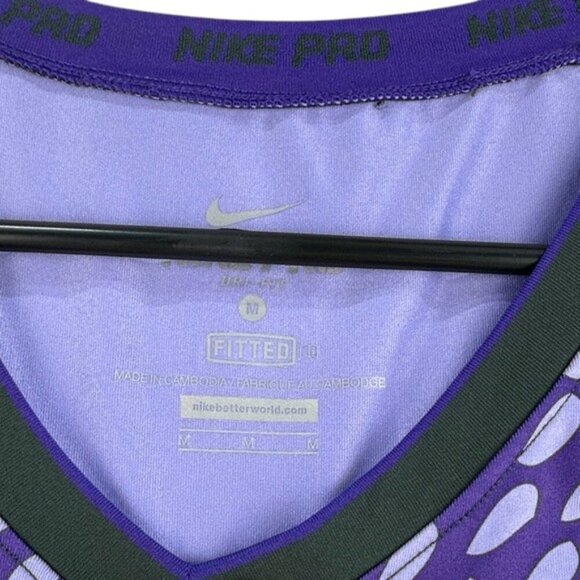 Nike Pro Fitted Dri-Fit V-Neck Purple Polka Dot Short Sleeve Shirt Women’s M - Picture 5 of 5